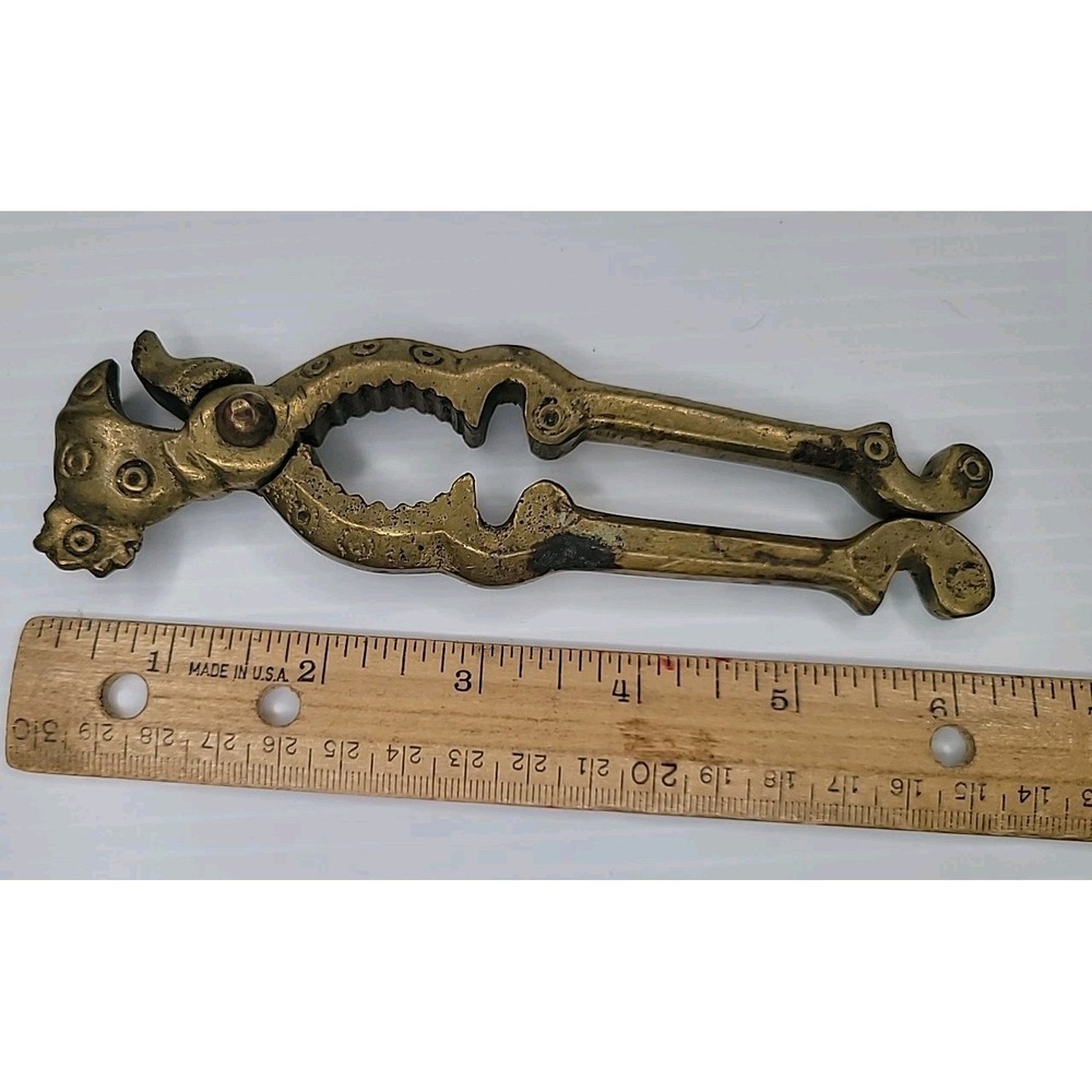Vintage Brass Rooster Chicken Head Nut Cracker Bottle Opener Kitchen Gadget - Picture 5 of 6